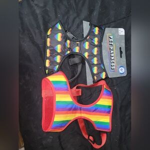 Two rainbow dog pet harnesses size l